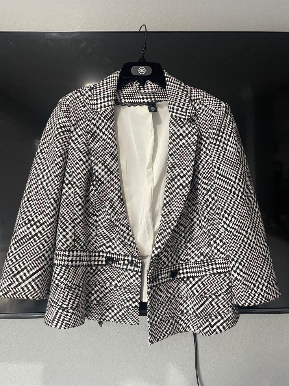 Black & White Houndstooth Women's Blazer Jacket